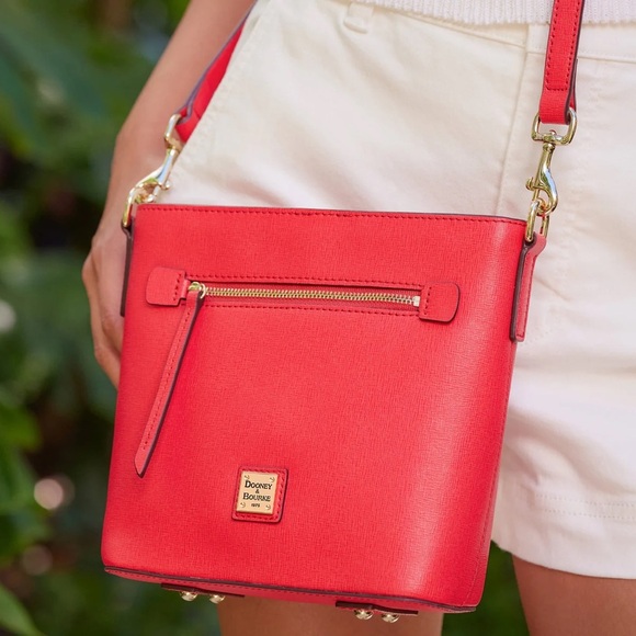 Dooney & Bourke Handbags - Dooney & Bourke Saffiano Leather Crossbody Coral Pink Gold